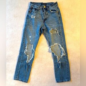 Aeropostale Blue Jeans Women’s 90 Super High Raise Straight Ripped Button Fly